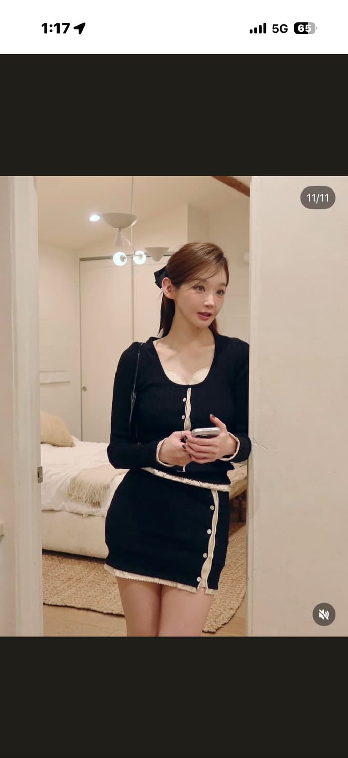 아비에무아 새틴 레이어드 네이비 케이블 가디건 네이비(강민경/장원영) 상품이미지7