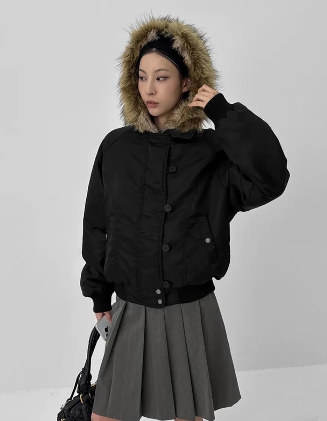 블랙업 누닐 퍼트리밍 후드 점퍼 블랙 퍼후드 상품이미지1