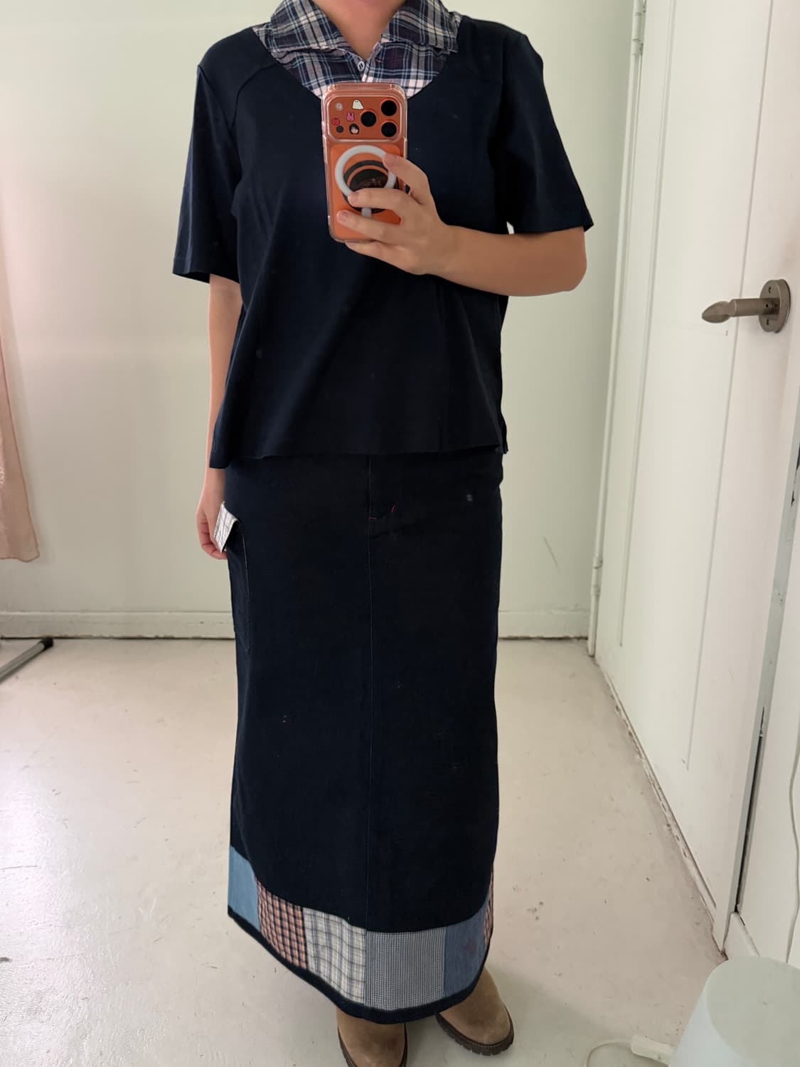 일본빈티지 프레피 체크 레이어드 반팔티 상품이미지2