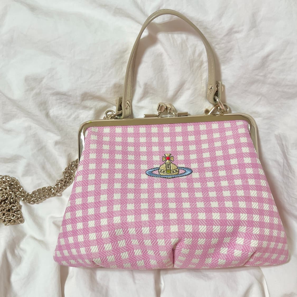 비비안웨스트우드 핑크 체크 그래니 프레임 펄스 체인 미니 백 상품이미지2