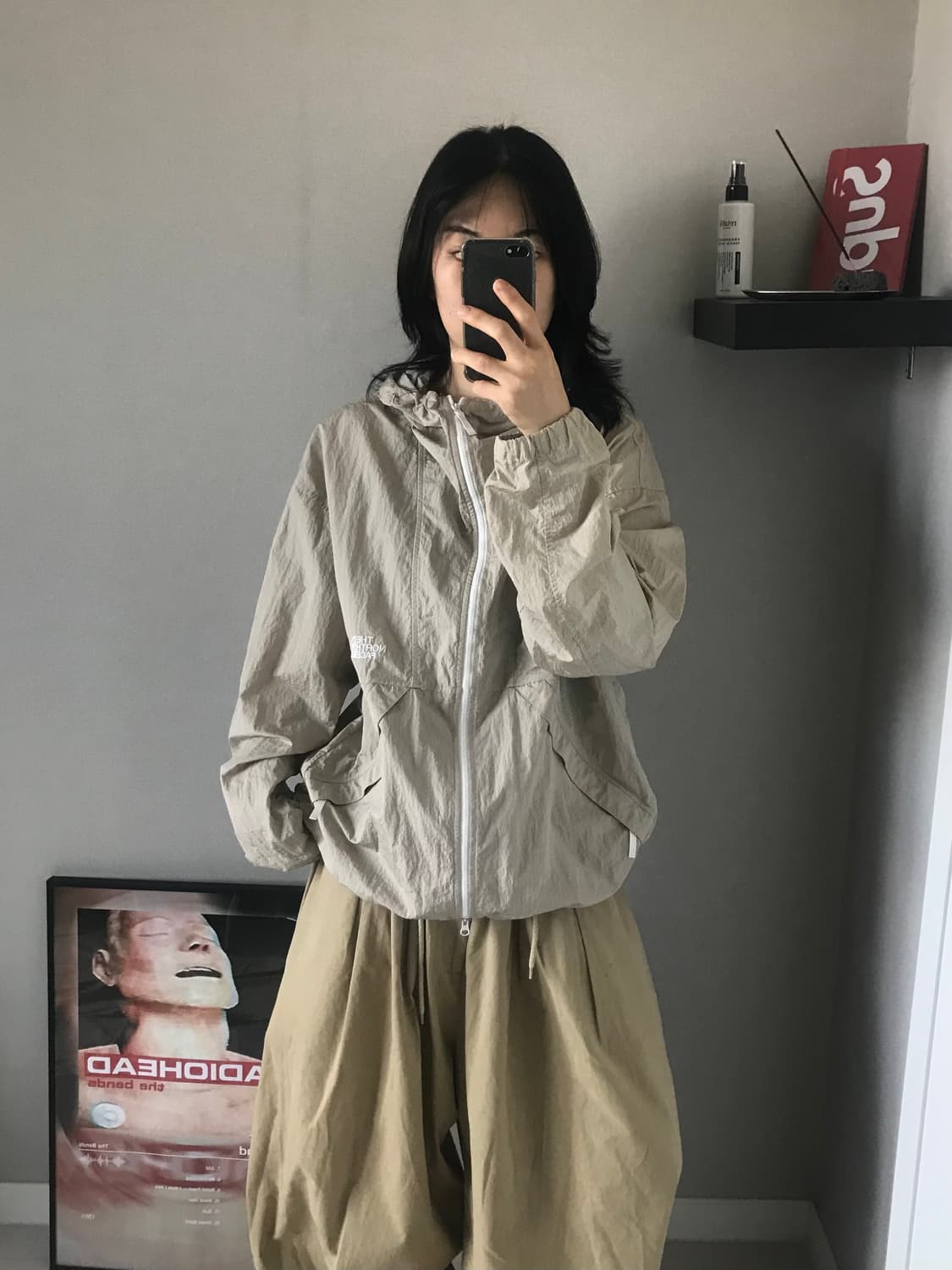 노스페이스 로고 나일론 베이지 바람막이 자켓 상품이미지1