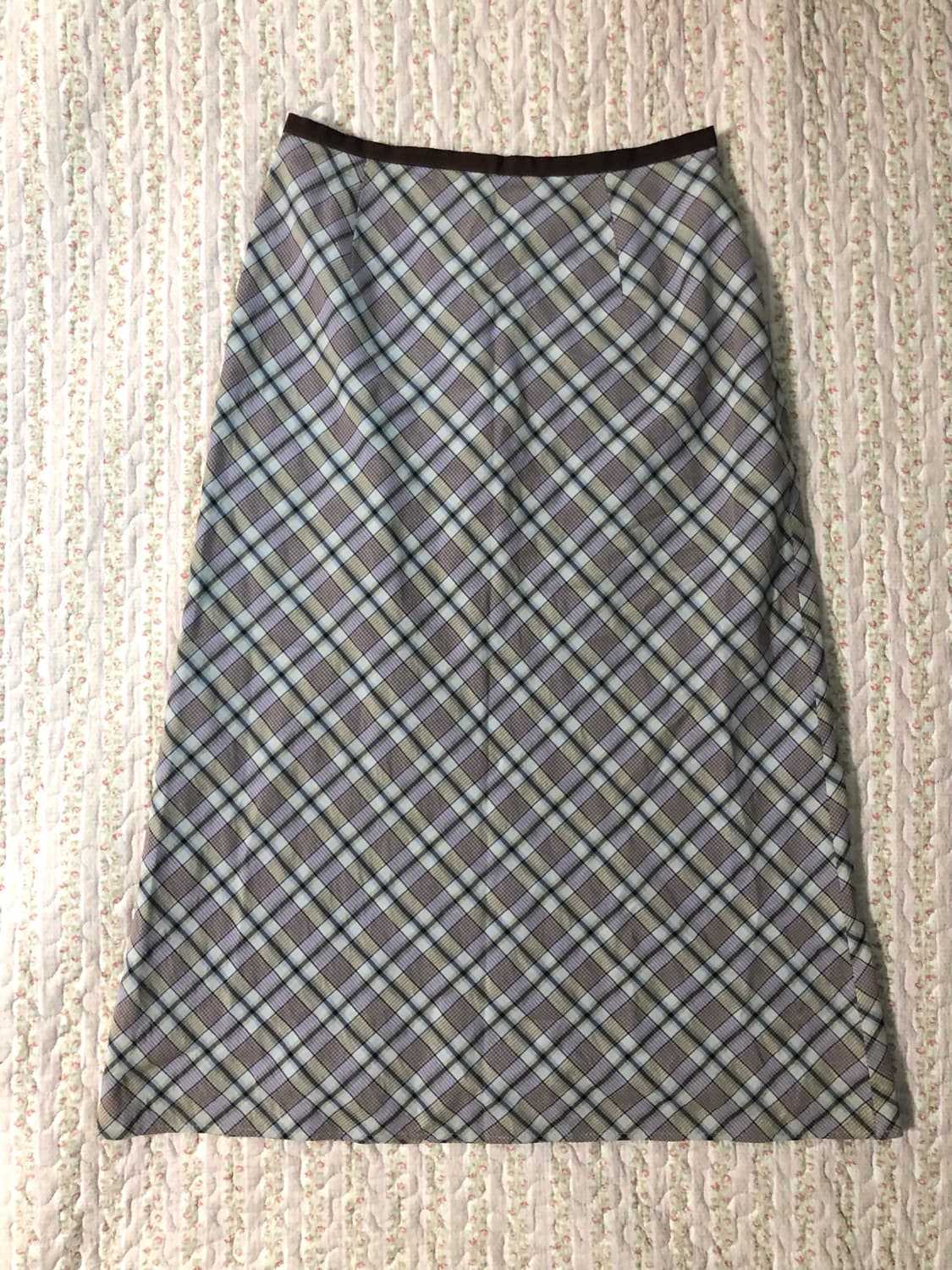 beige&purple check skirt 상품이미지1