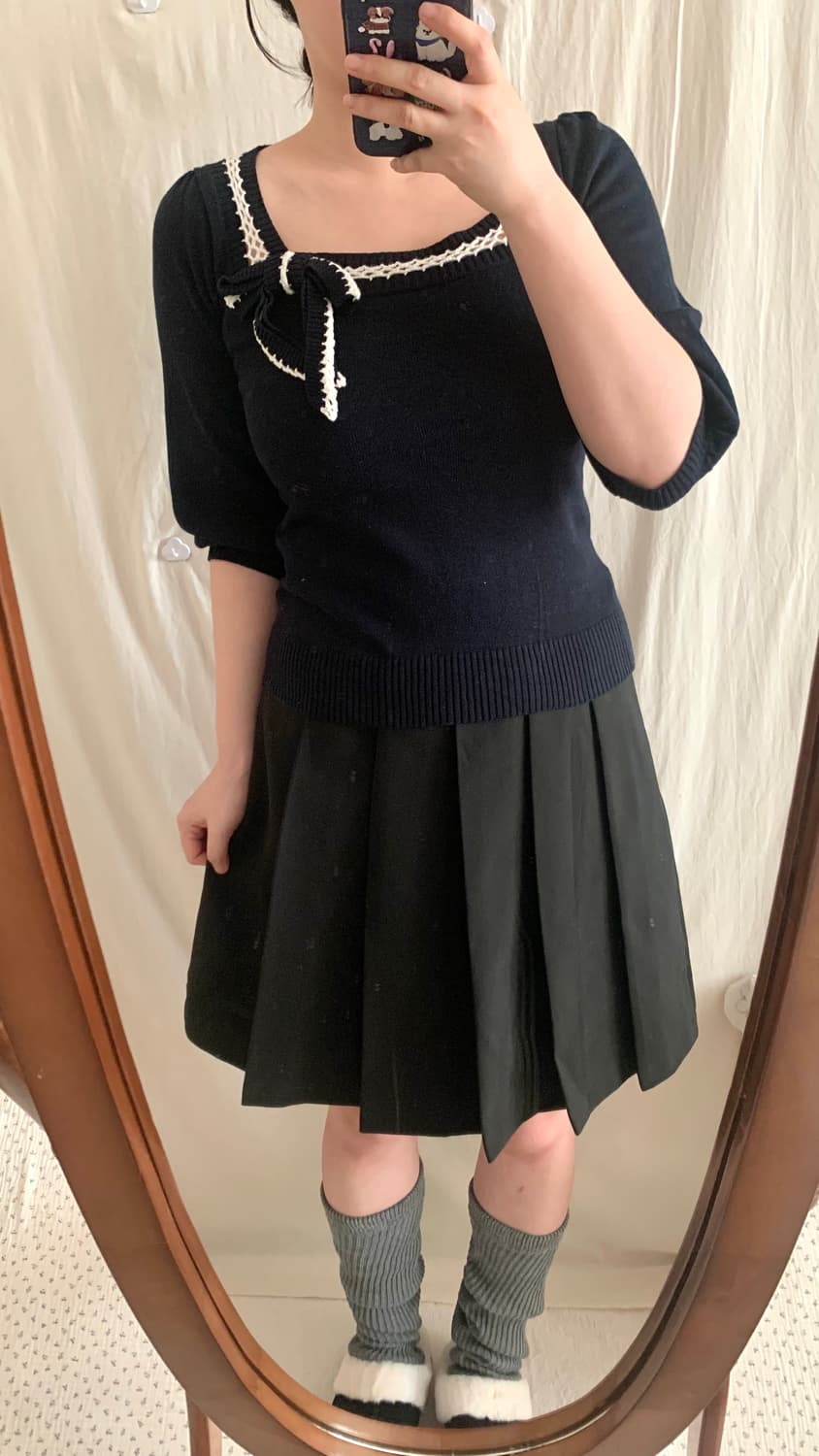 프렌치 프레피 리본 스퀘어 탑 상품이미지4