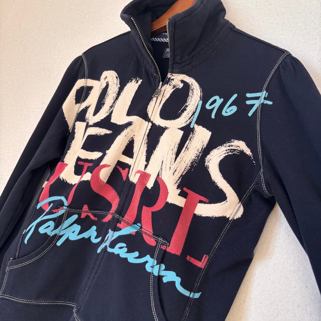 폴로진 XS 네이비 집업 점퍼 프린팅 그래픽 두산 랄프로렌 상품이미지4