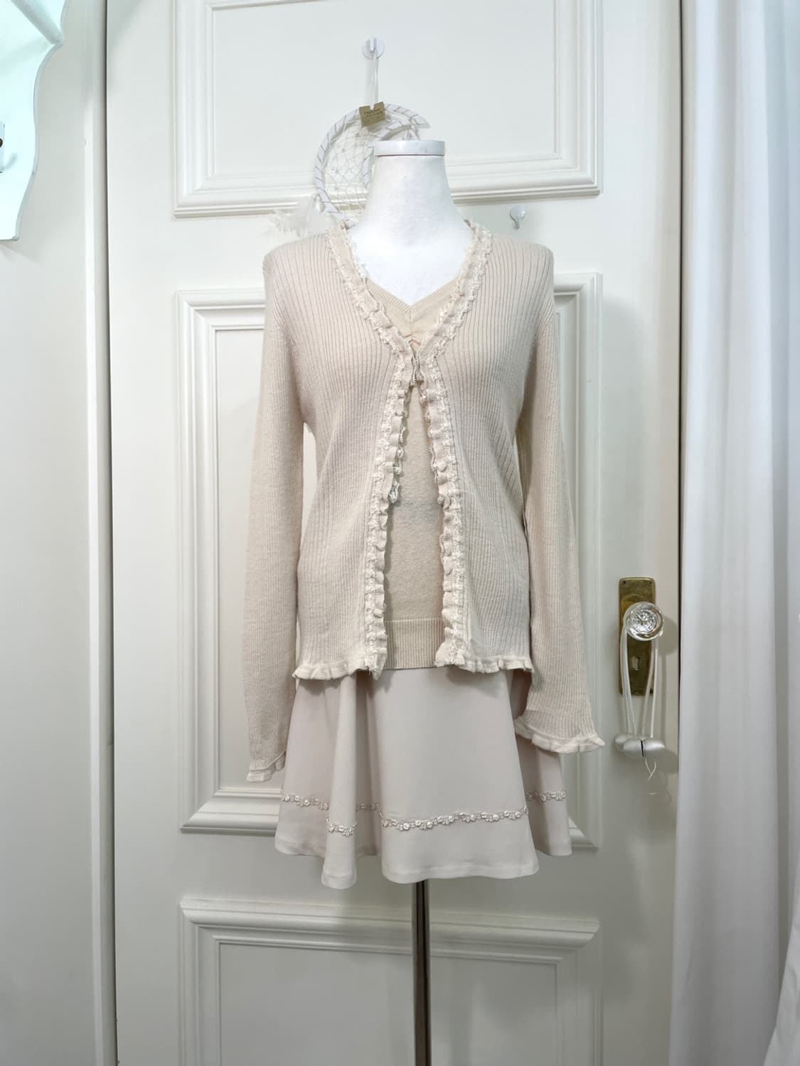 ivory lace bow point rib cardigan 상품이미지2