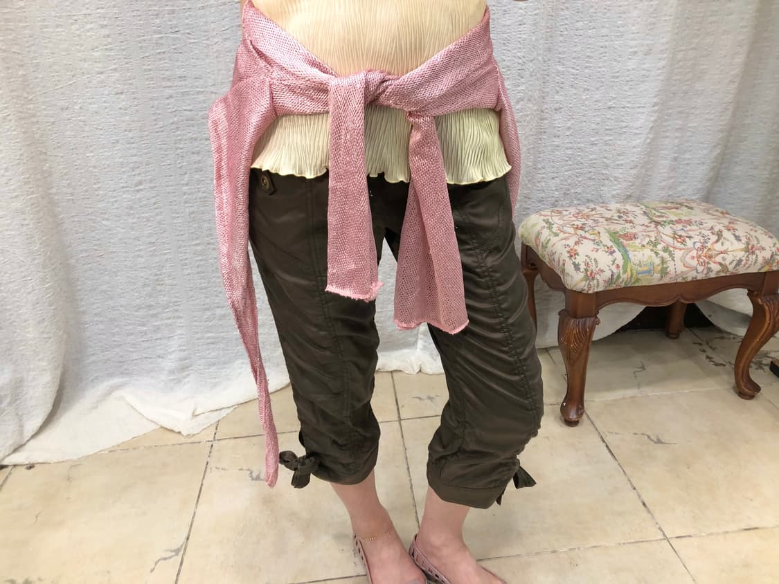 Satin brown shirring pants 상품이미지1