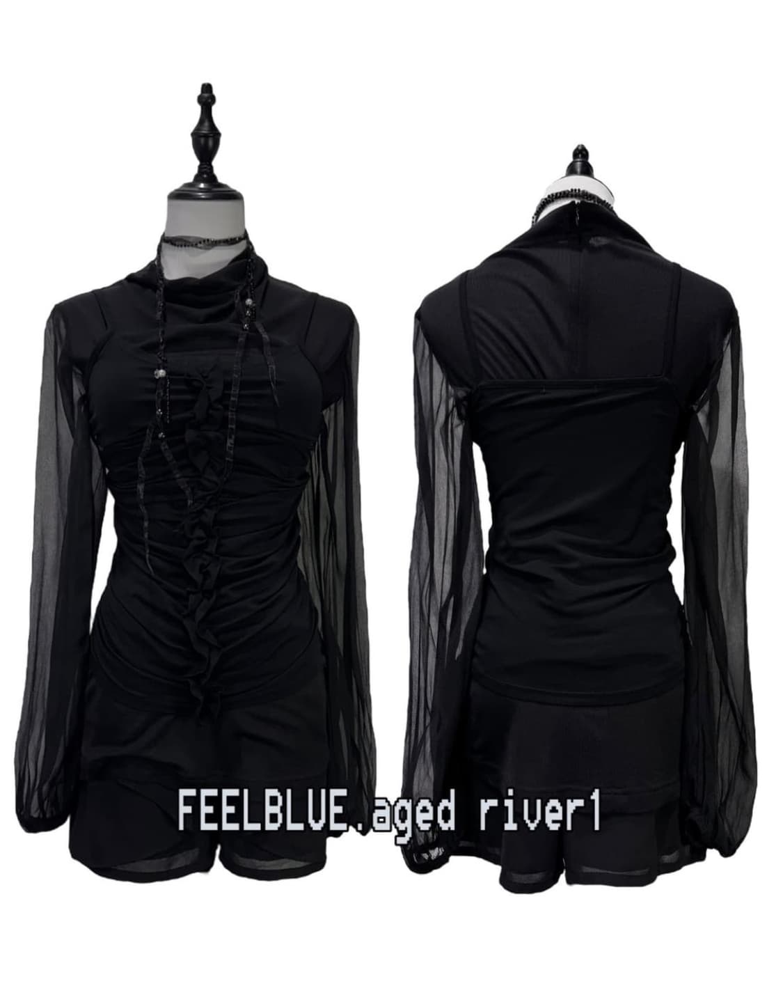 고스 고딕 펑크 블라우스 탑/슬립/쉬폰버뮤다 3pcs 코디세트 상품이미지2