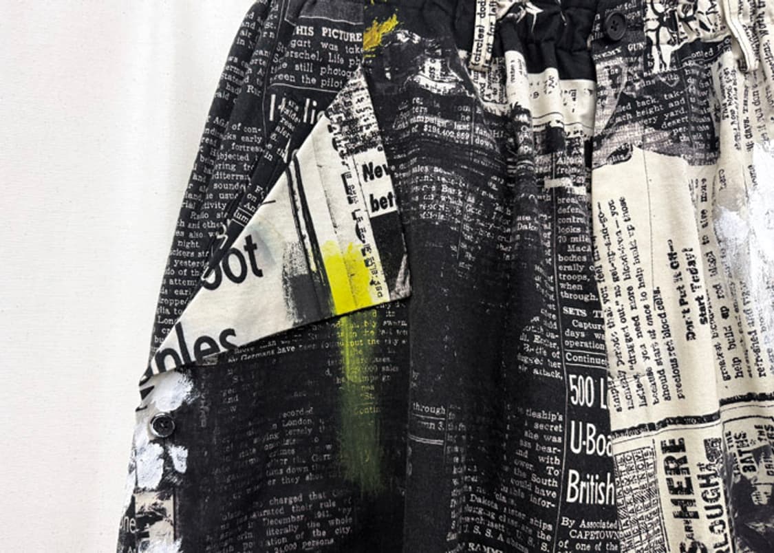 요지야마모토 뿌르옴므 페인트 뉴스페이퍼 드로스트링 하프 팬츠 상품이미지3