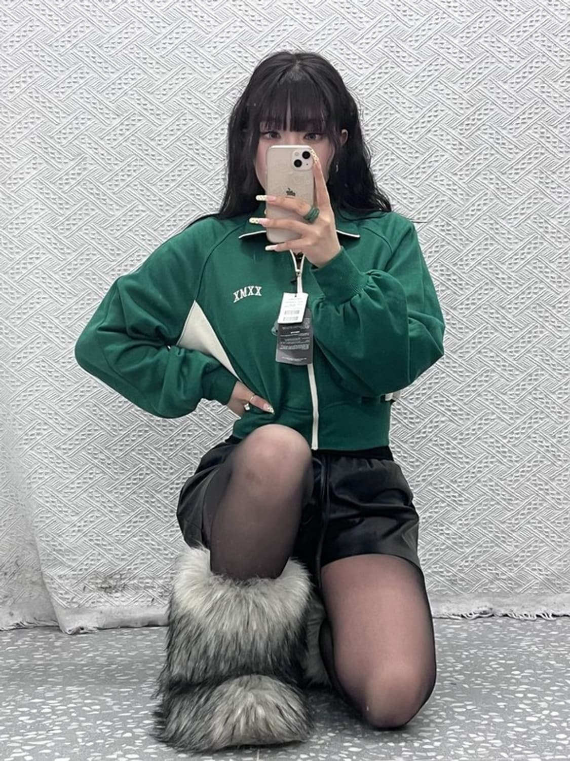 젝시믹스 빈티지 스포티 딥그린 배색 크롭 집업 자켓 C09975 상품이미지1