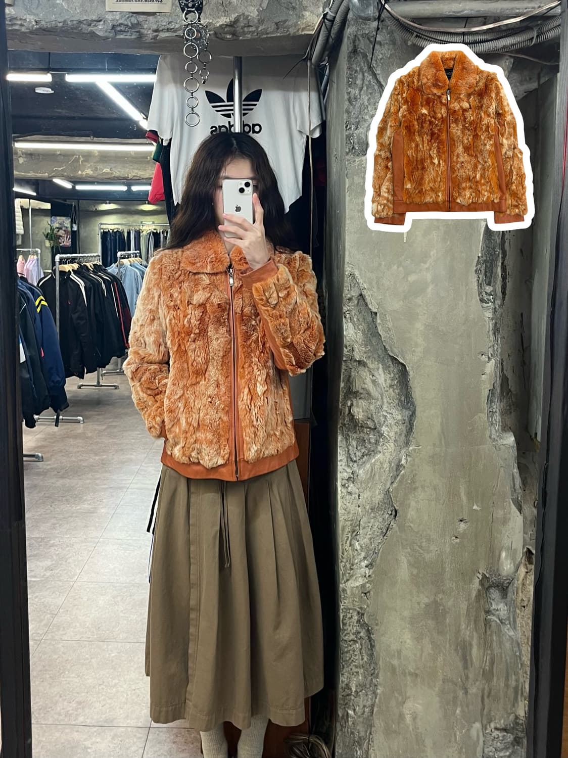 빈티지 토끼퍼 양가죽 레더 자켓 오렌지 88 #csz2549 상품이미지1