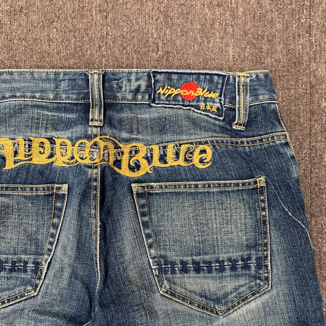 [35] 니폰 블루 자수 스펠아웃 하프 데님팬츠 상품이미지1