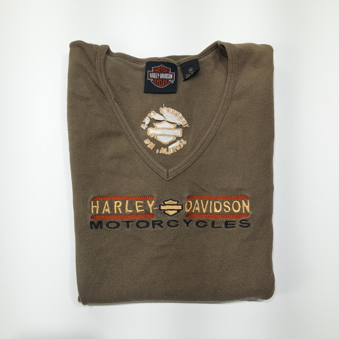 CL564 M 할리데이비슨 00s  미국판 브라운 브이넥 티셔츠 상품이미지6