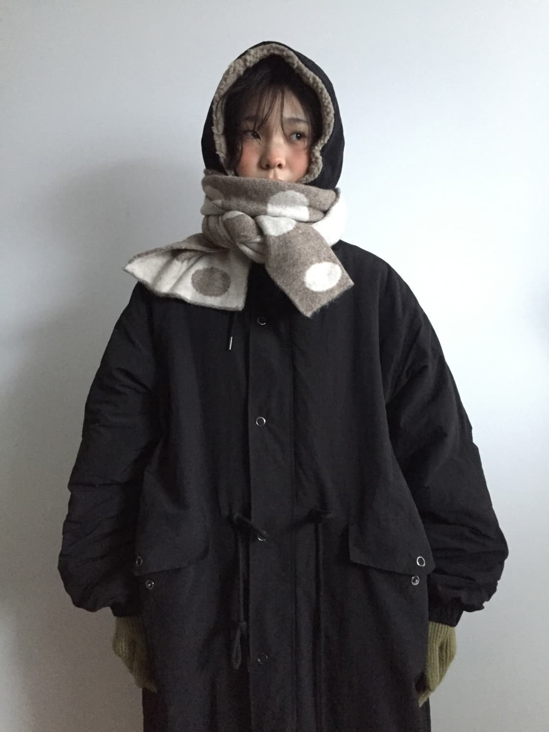 더기 양털 야상 점퍼 + 도트 머플러 세트 상품이미지1