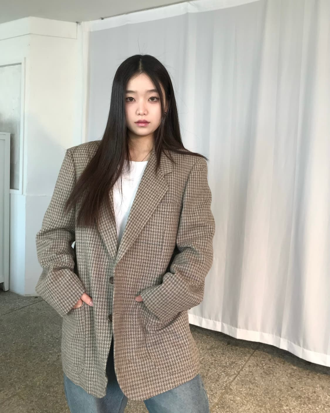 클래식 브라운 체크 블레이저 상품이미지1