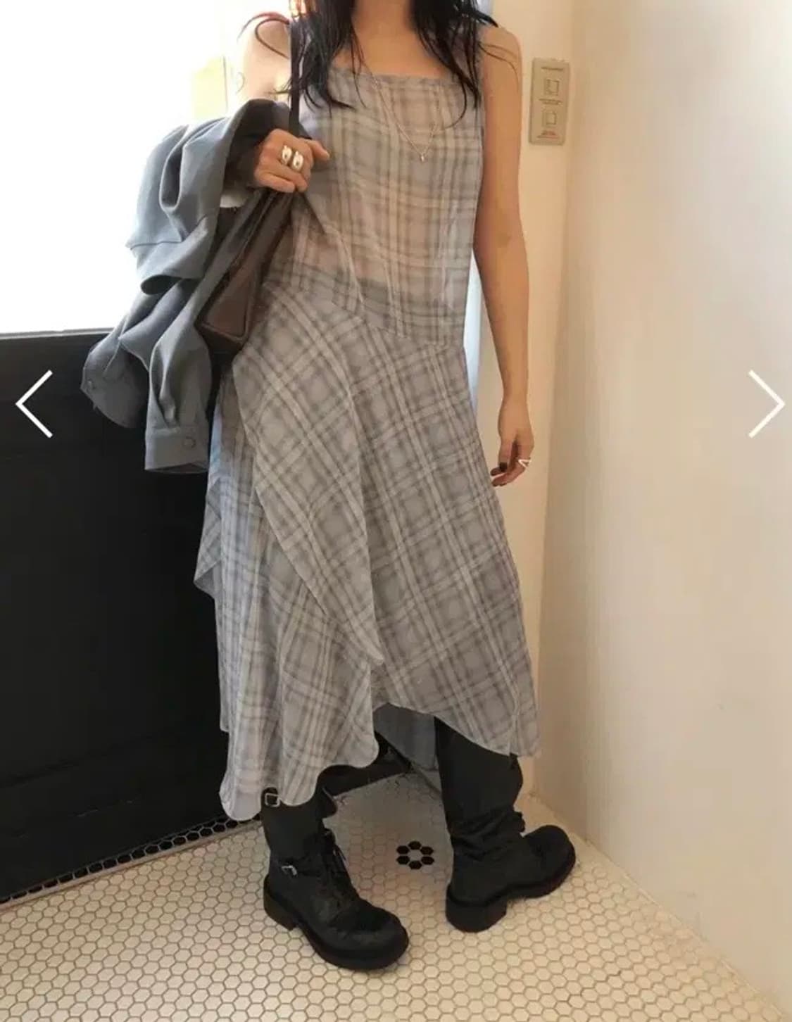 마크들리 레이어드 체크 고퀄 쉬폰 원피스 상품이미지10