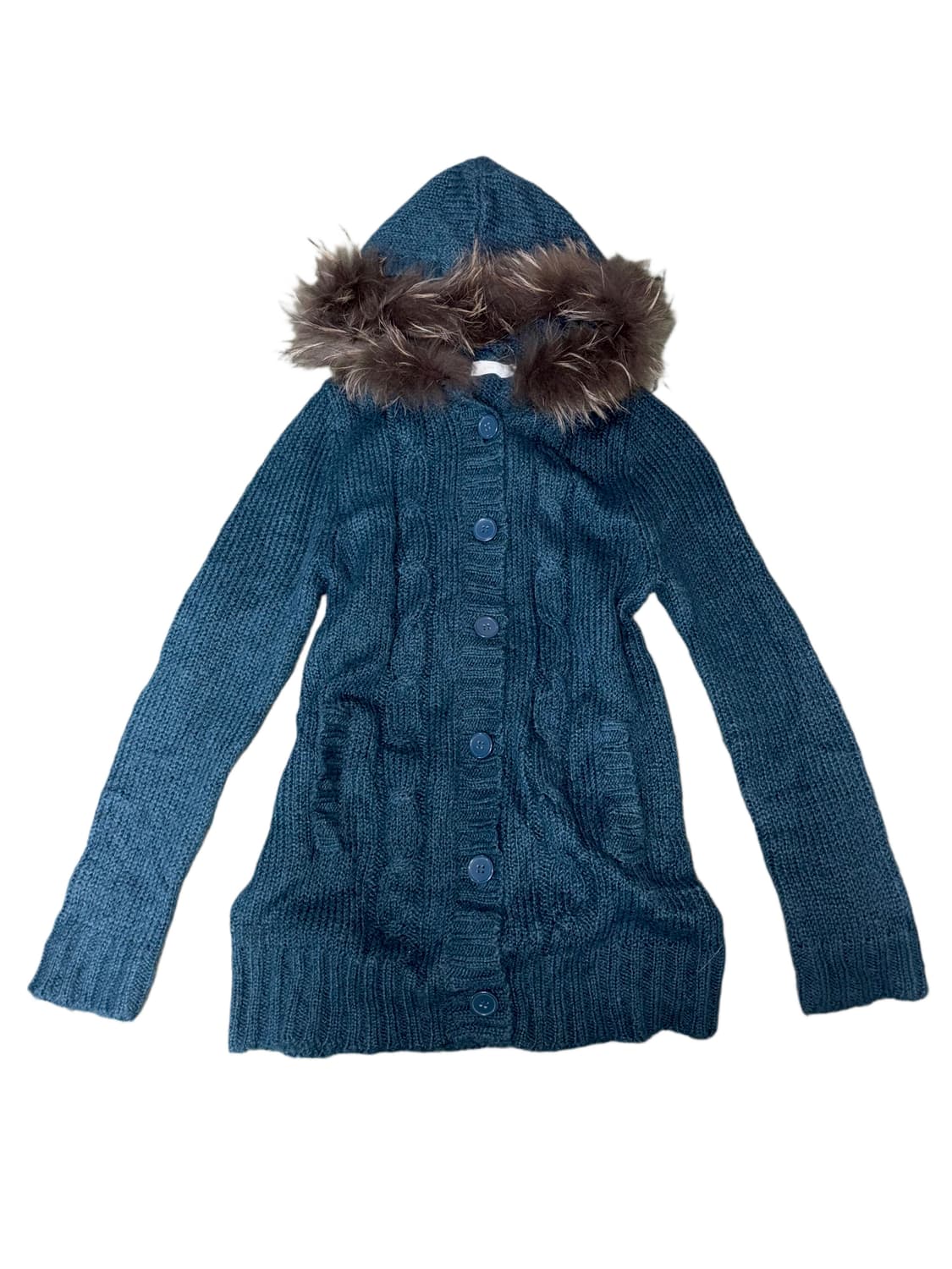 케이블 니트 퍼 후드 가디건 상품이미지1