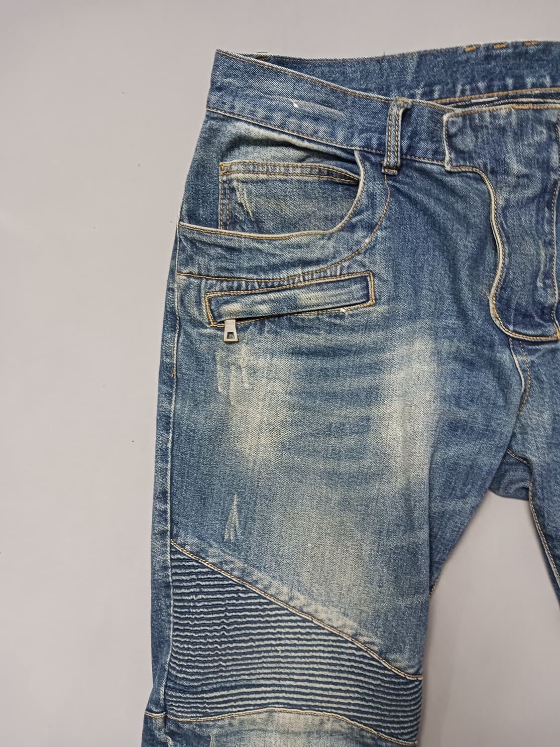 [34] 발망 화이트페인팅 바이커진 청바지 상품이미지2