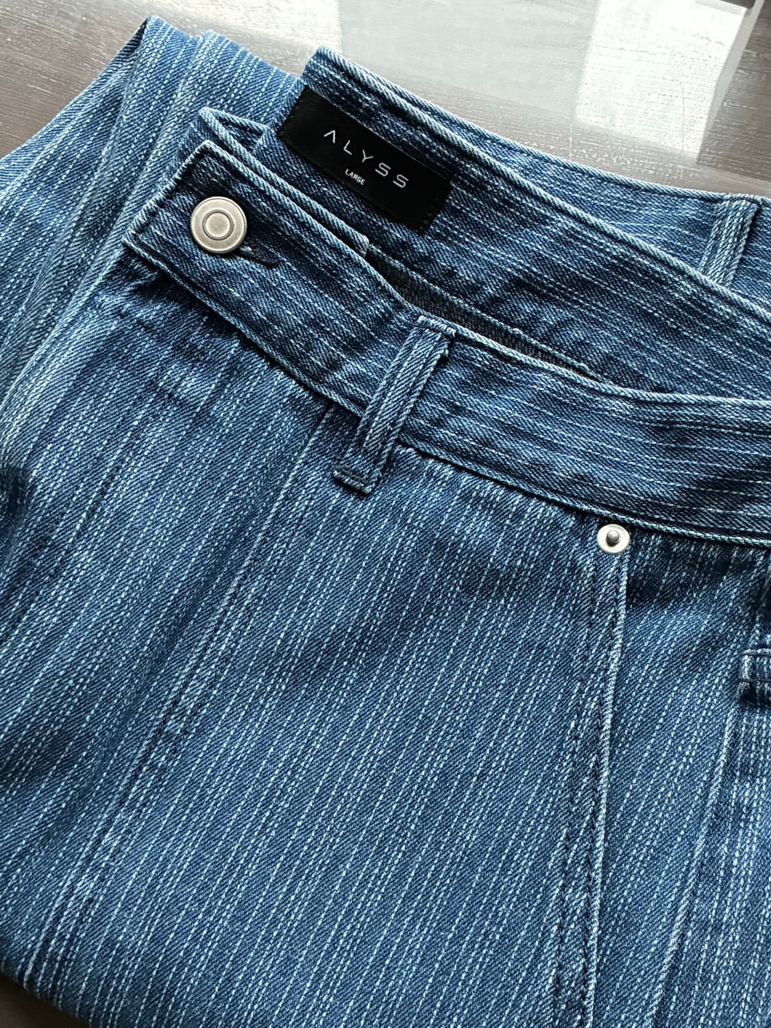 (L) 알리스 스트라이프 리버스 카펜터 데님 팬츠 [미드블루] 판매 상품이미지9