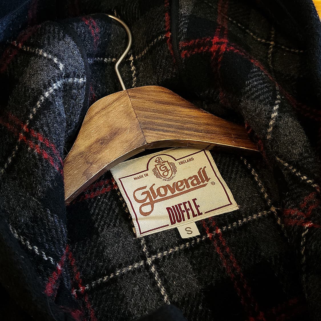 90s 글로버올 더플코트 잉글랜드 플레드 체크 빈티지 헤비울 코트 블랙S 상품이미지8