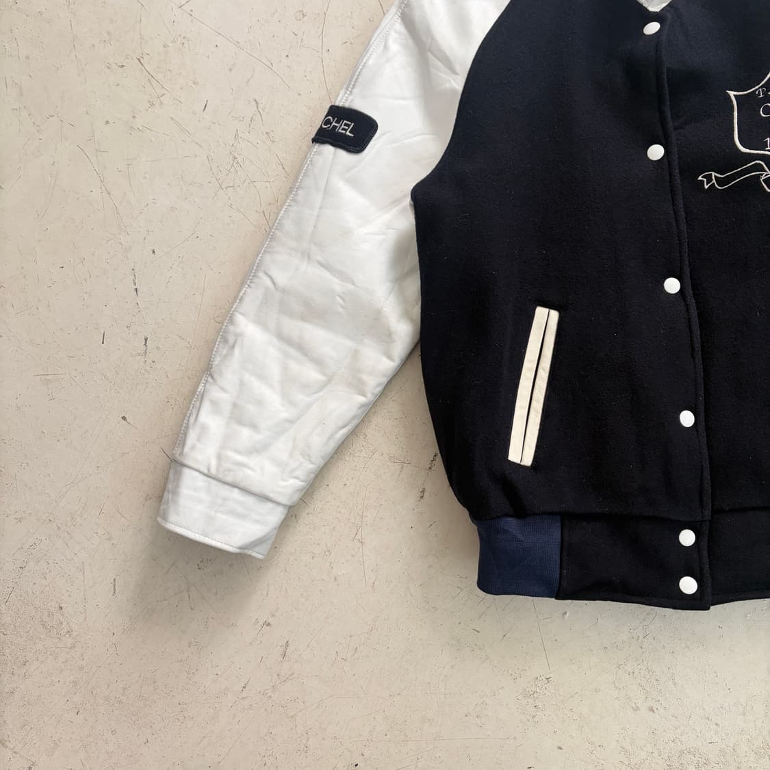 90s Logos in Motion 빈티지 울 레더 바시티 자켓 38 상품이미지3