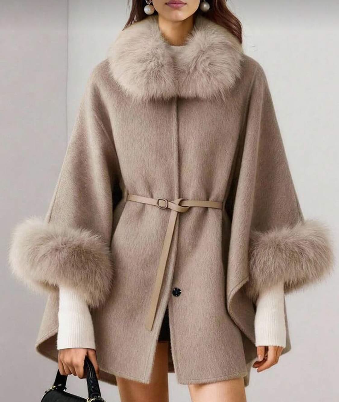 퍼 카라 벨트 케이프 코트 새상품 상품이미지2