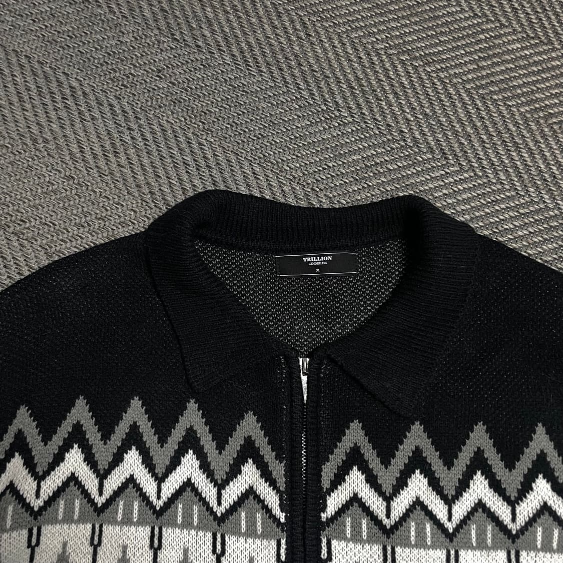 트릴리온 미니멀 노르딕 자카드 카라넥 투웨이 니트 집업y 5237 상품이미지7