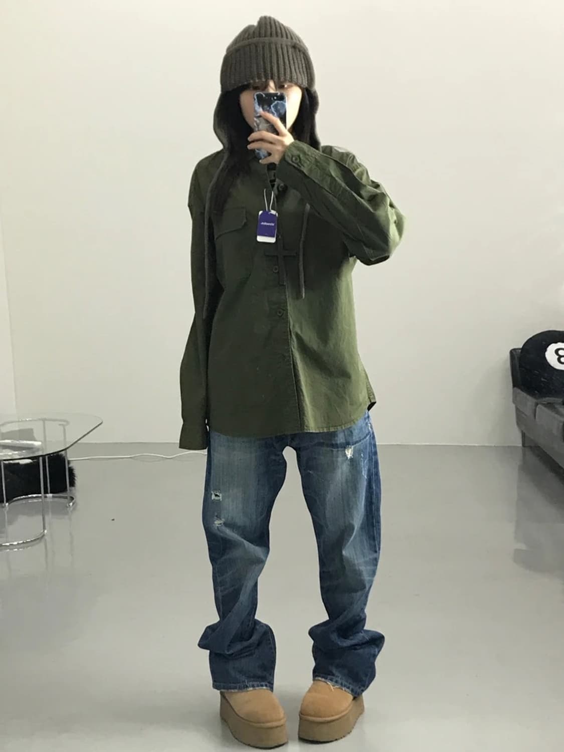 유니클로 카키 셔츠 상품이미지1