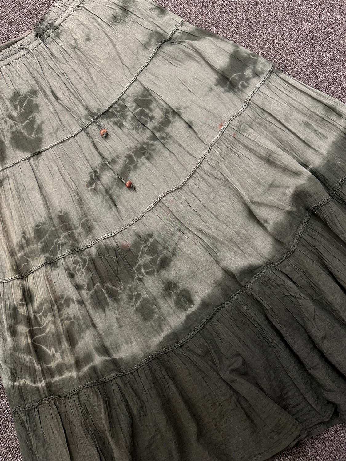 L)Japanese vintage 타이다이 패턴 올리브 그린 밴딩 롱스커 상품이미지2