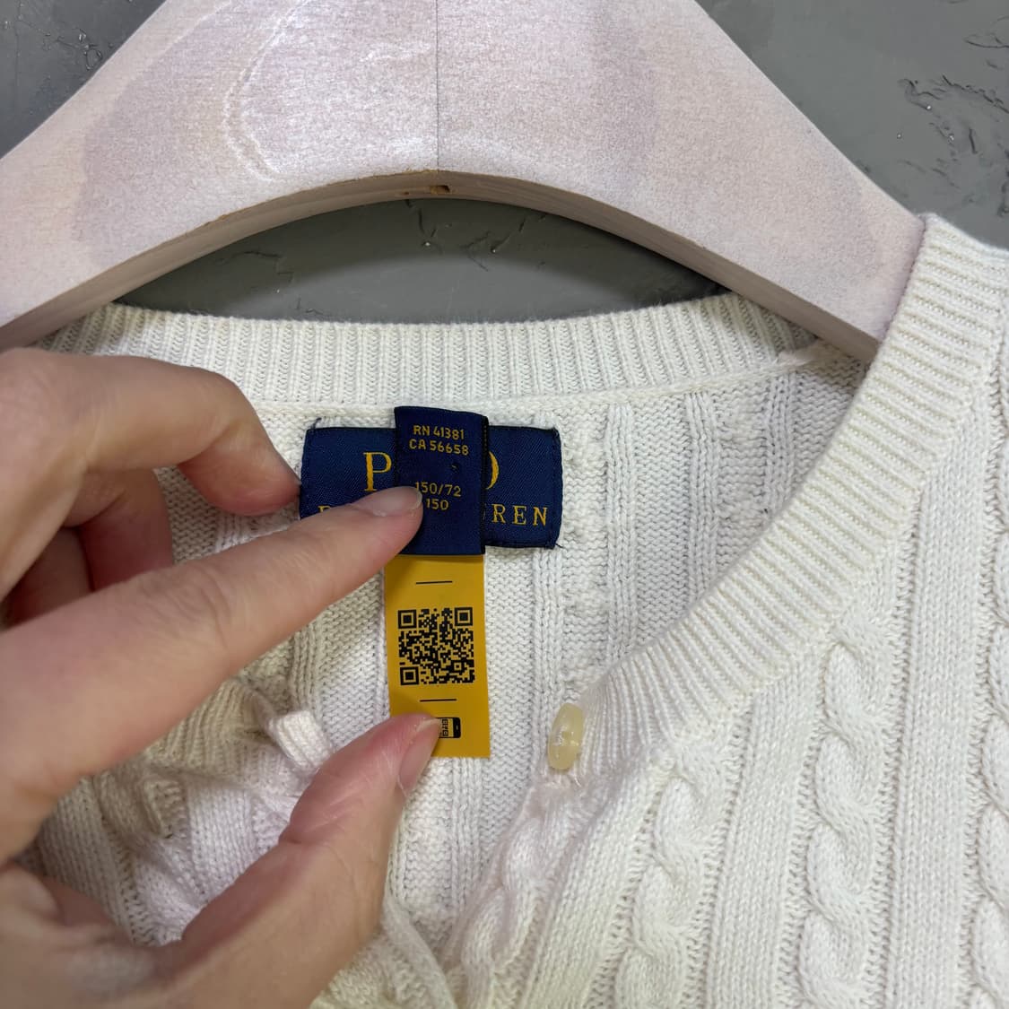 폴로 랄프로렌 꽈배기 니트 가디건 화이트 핑크 상품이미지4