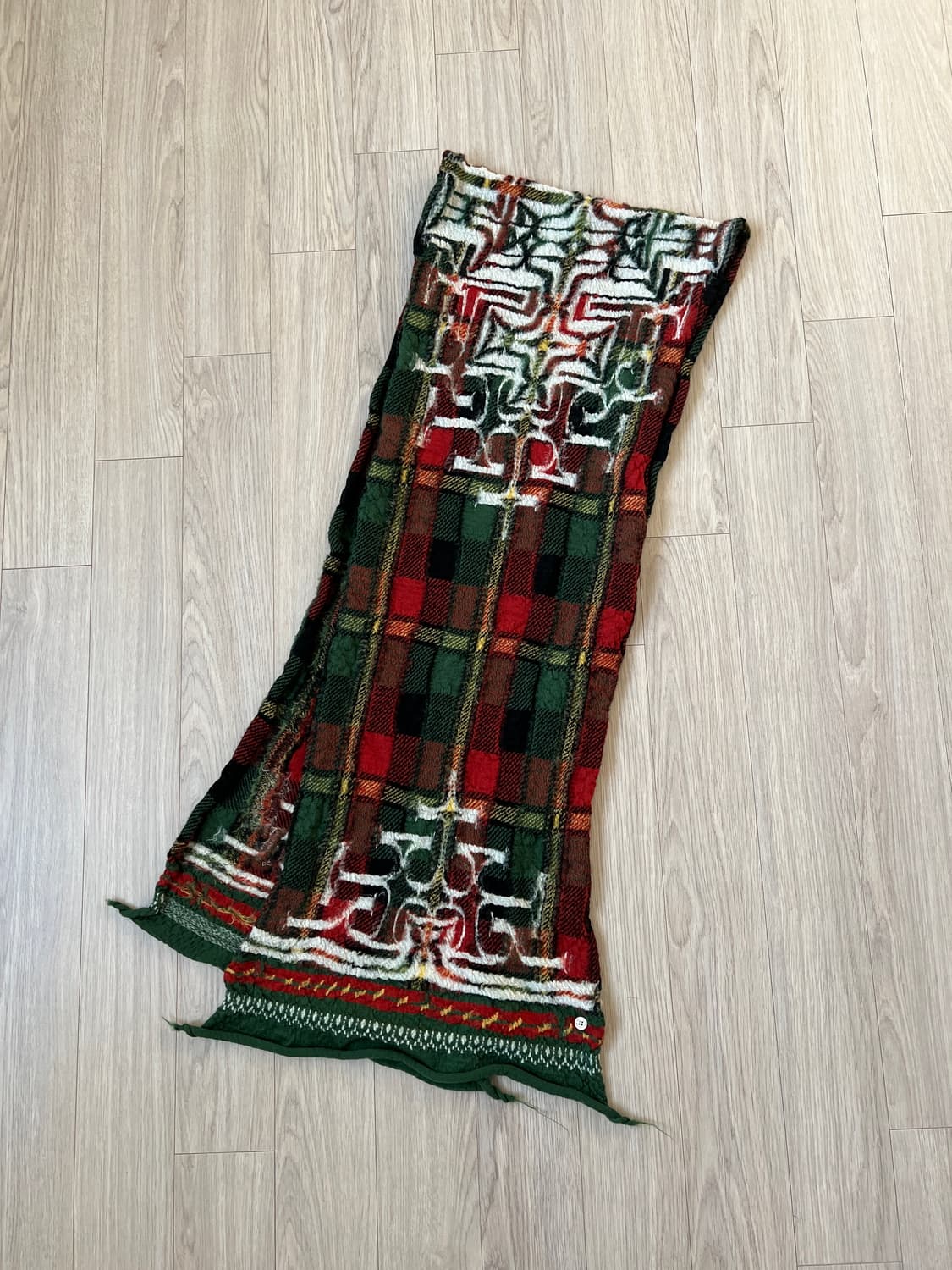 (새상품) 캐피탈 풀 렝스 울 타탄 아이누 머플러 그린 상품이미지3