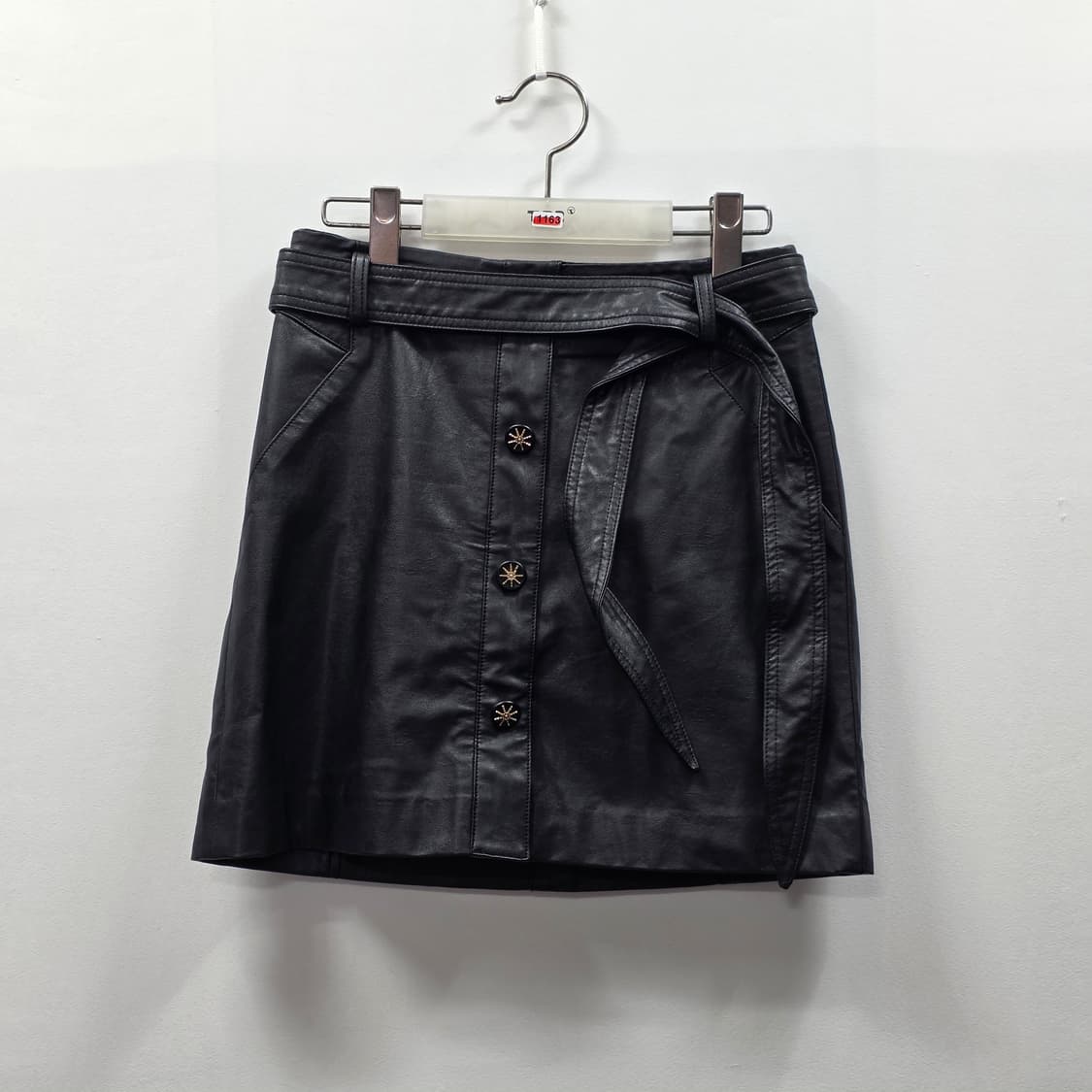 1163 에고이스트 인조가죽 미니스커트 55 블랙 벨트세트 버튼 스커트 상품이미지1