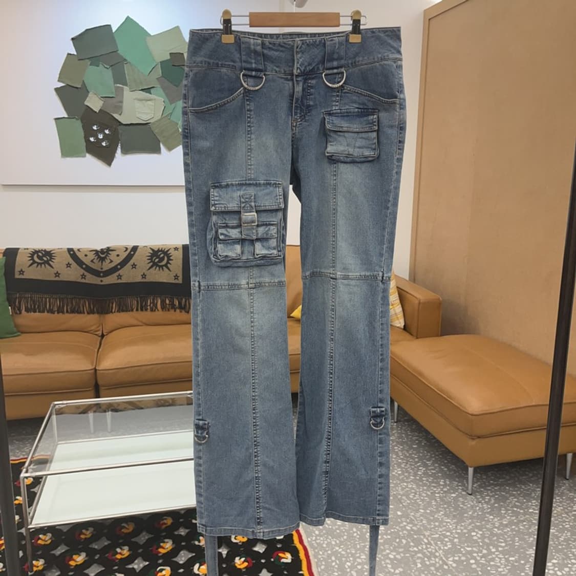 게스 워크웨어 Y2K 멀티포켓 부츠컷 데님 카고 청바지 70 C06714 상품이미지3