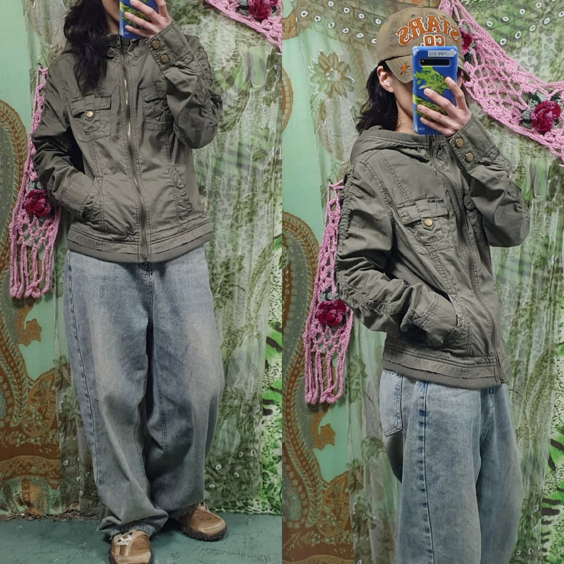 소매 셔링 포켓 숏 후드 야상 점퍼 카키 상품이미지1