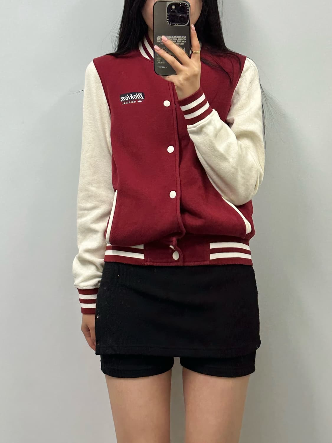 디키즈 레드 배색 코튼 바시티 자켓 상품이미지1