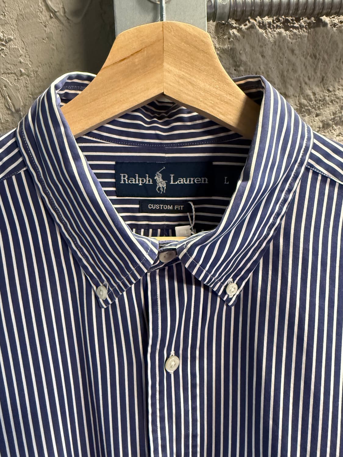폴로 랄프로렌 커스텀핏 스트라이프 셔츠 네이비 화이트 L 상품이미지4