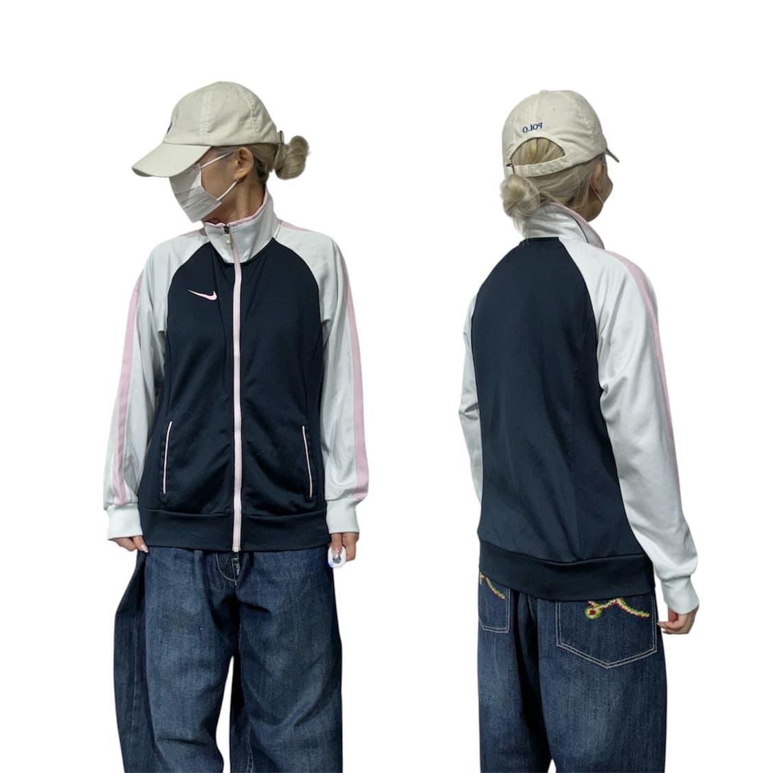 나이키 네이비 딸기우유 핑크 화이트 사이드 라인 트랙탑 져지 L 상품이미지1