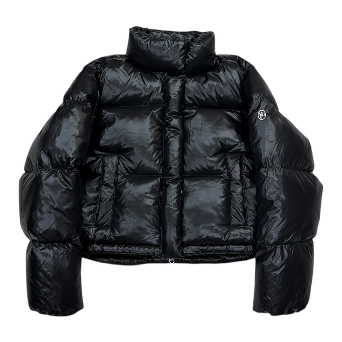 마리떼 프랑소와 저버 서클 로고 덕다운 글로시 크롭 푸퍼 패딩 자켓 블랙 상품이미지1