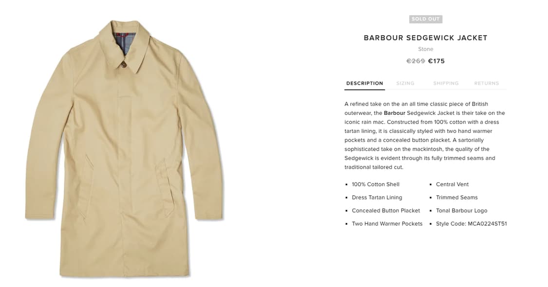 바버 Sedgewick 매킨토시 코트 상품이미지10