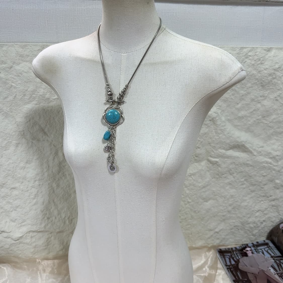 빈티지 플라워 터키석 스네이크체인 목걸이 상품이미지1