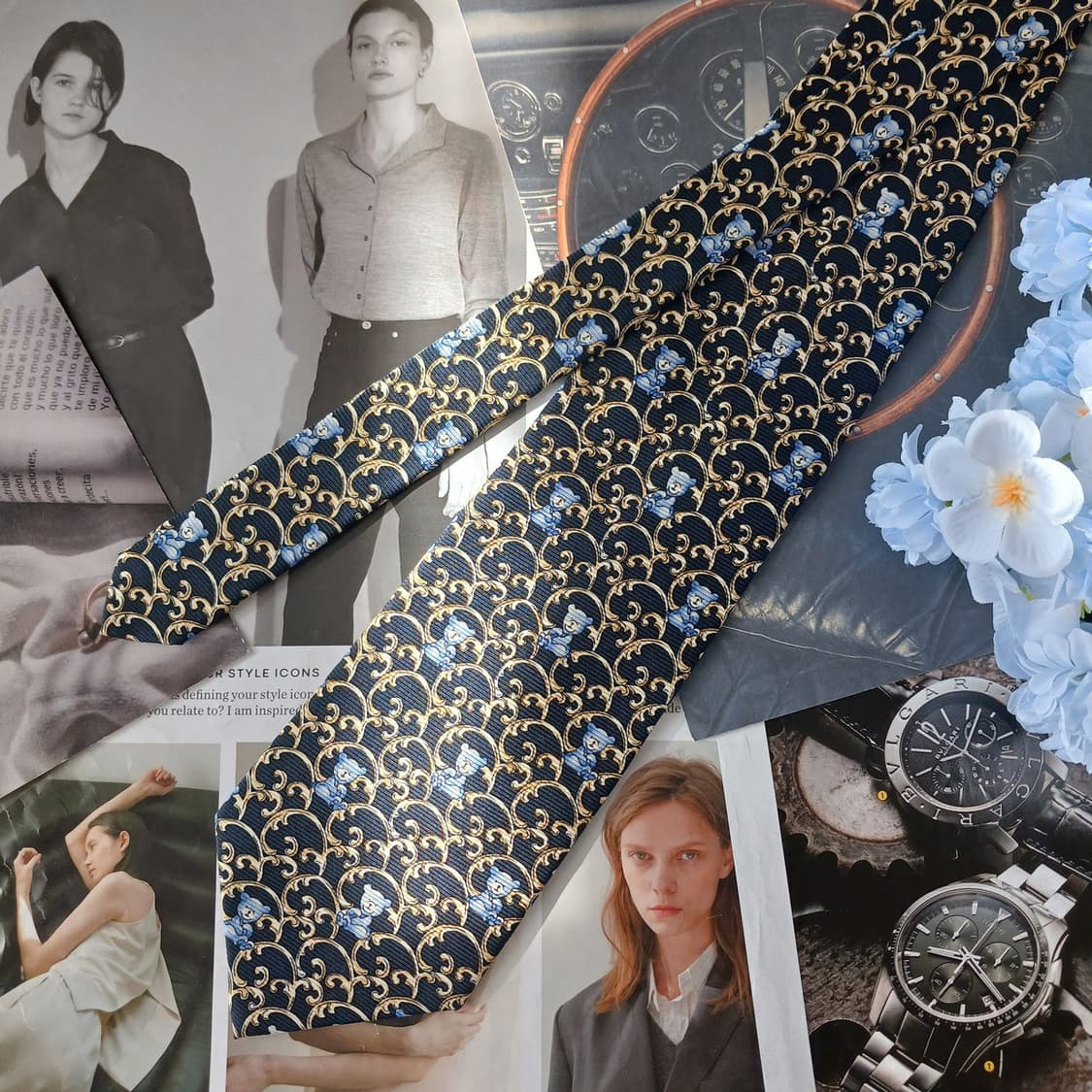 소니아 리키엘 실크 곰 모티브 넥타이 9.6cm A+등급 A19668 상품이미지4