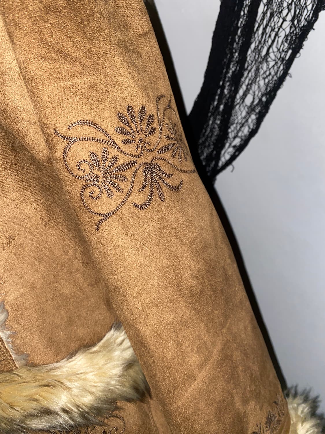 ꒰ঌ 히피 그런지 벨벳 자수 퍼 자켓 ໒꒱ 상품이미지5