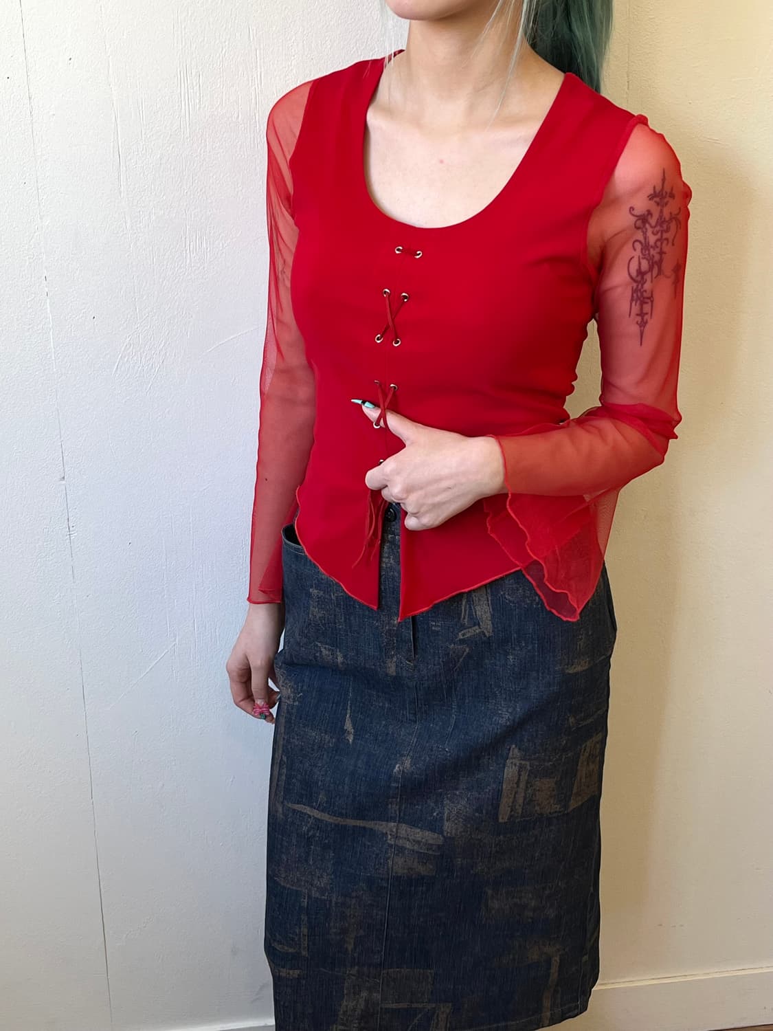 jubi 레드 코르셋 시스루 탑  상품이미지6