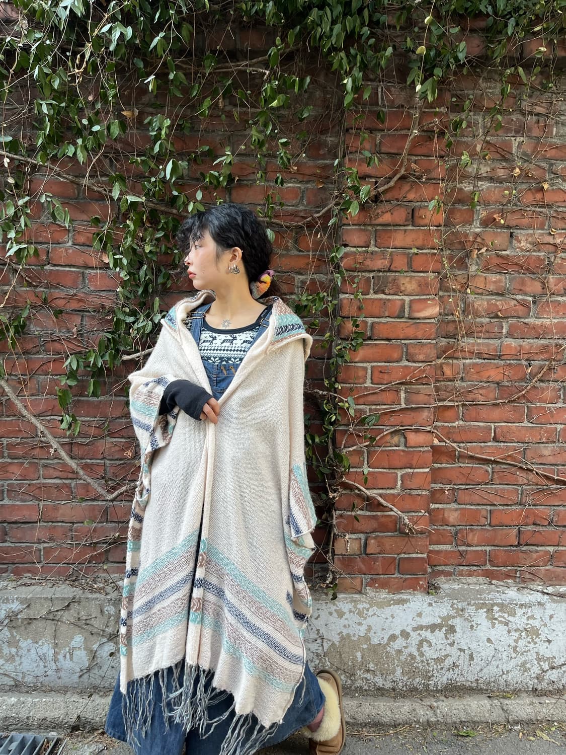 블루 히피패턴 케이프 후드 가디건 상품이미지2