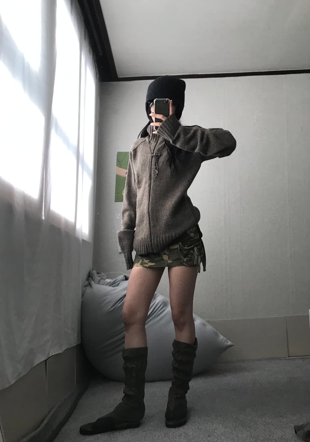 디젤 카키브라운 보카시 하이넥 니트집업 상품이미지5