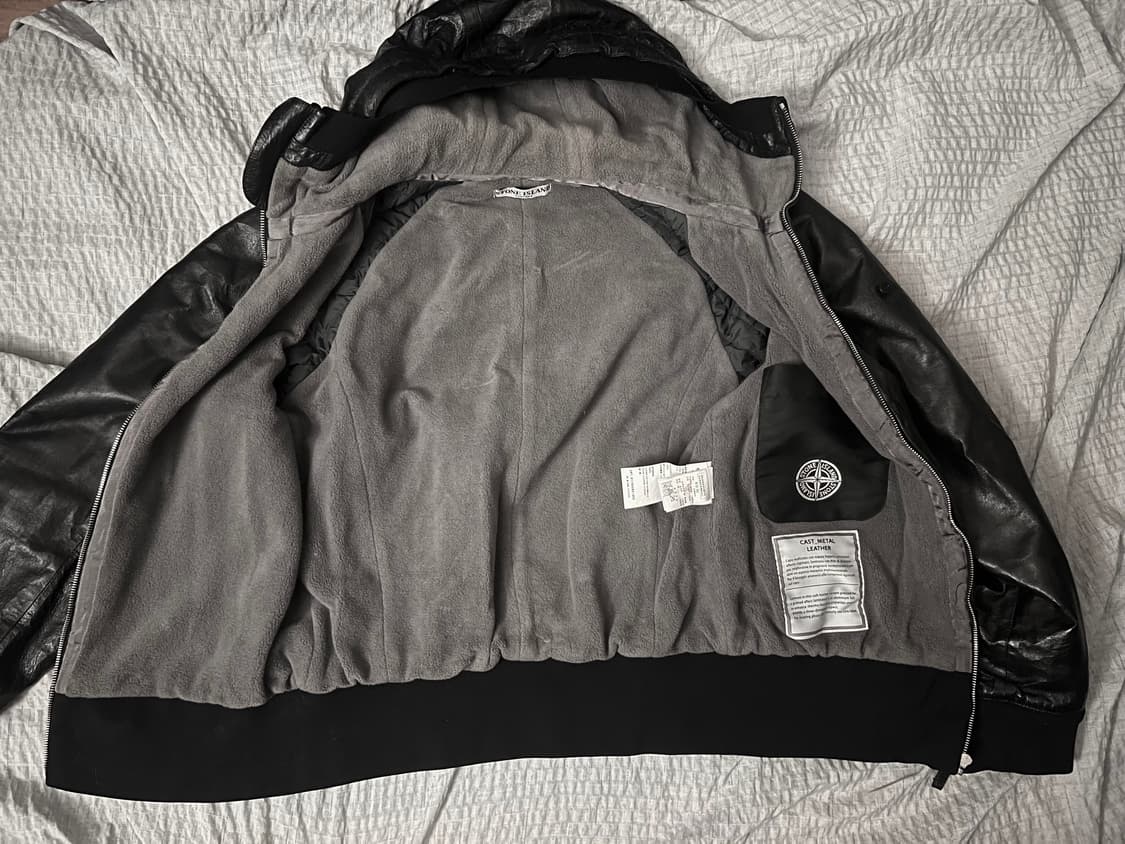스톤아일랜드 메탈 레더(가죽) 자켓 화이트 와펜 M 상품이미지6