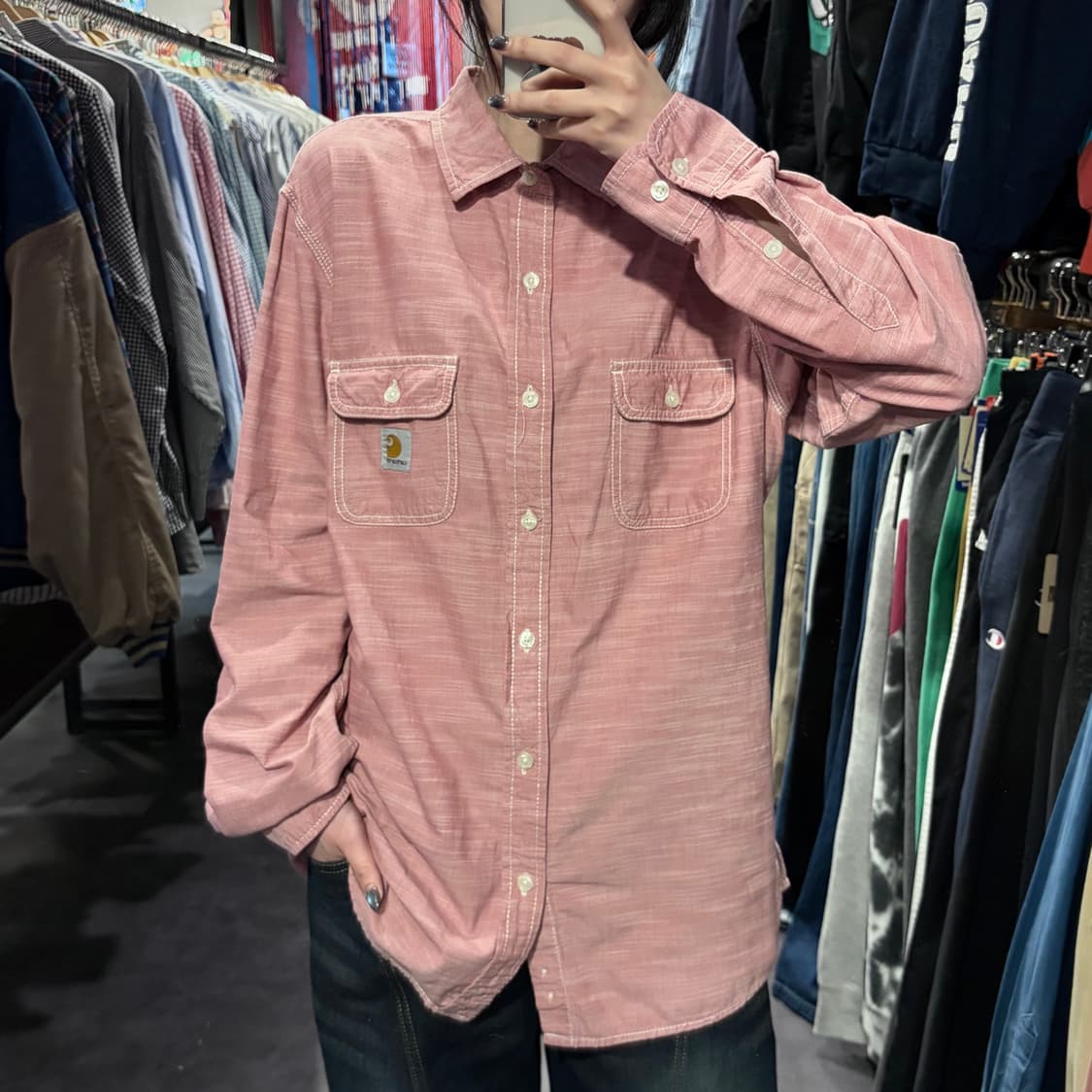 [IM] Carhartt 칼하트 린넨 셔츠 핑크 상품이미지2