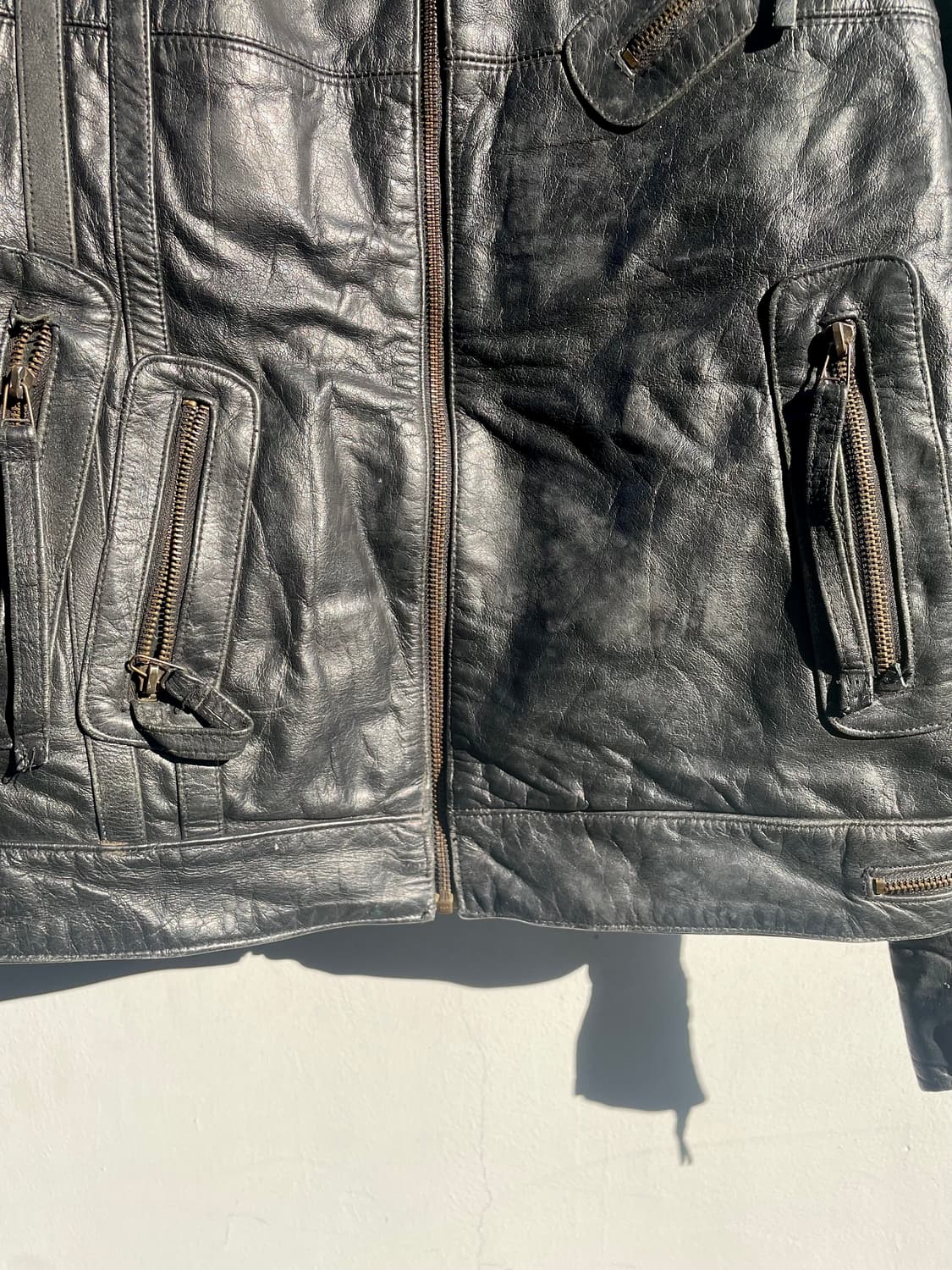 Vintage black biker leather jacket  상품이미지5