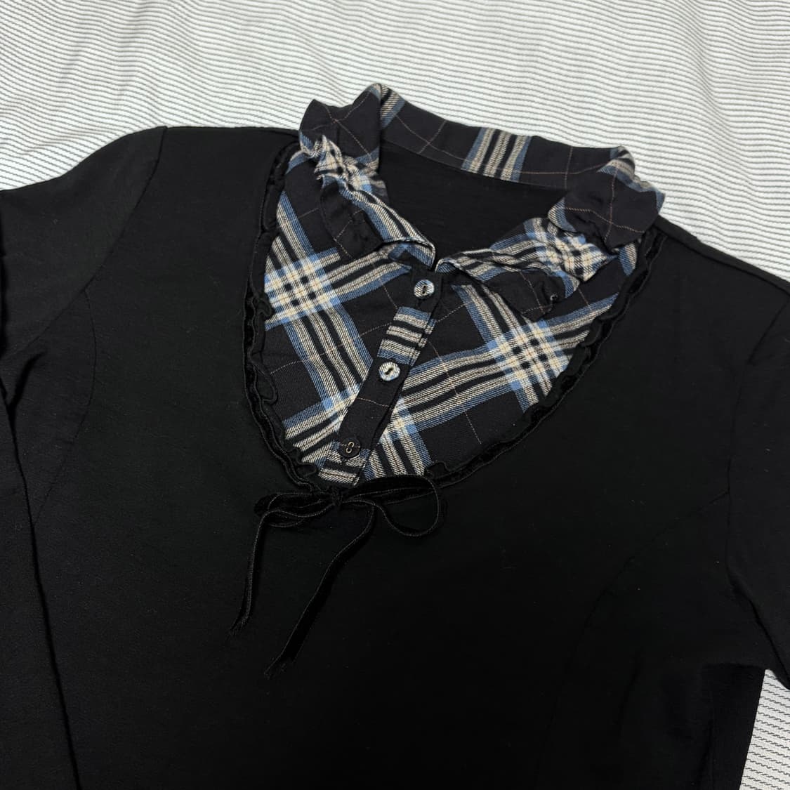 일본 빈티지 고스로리 체크 블라우스 상품이미지2