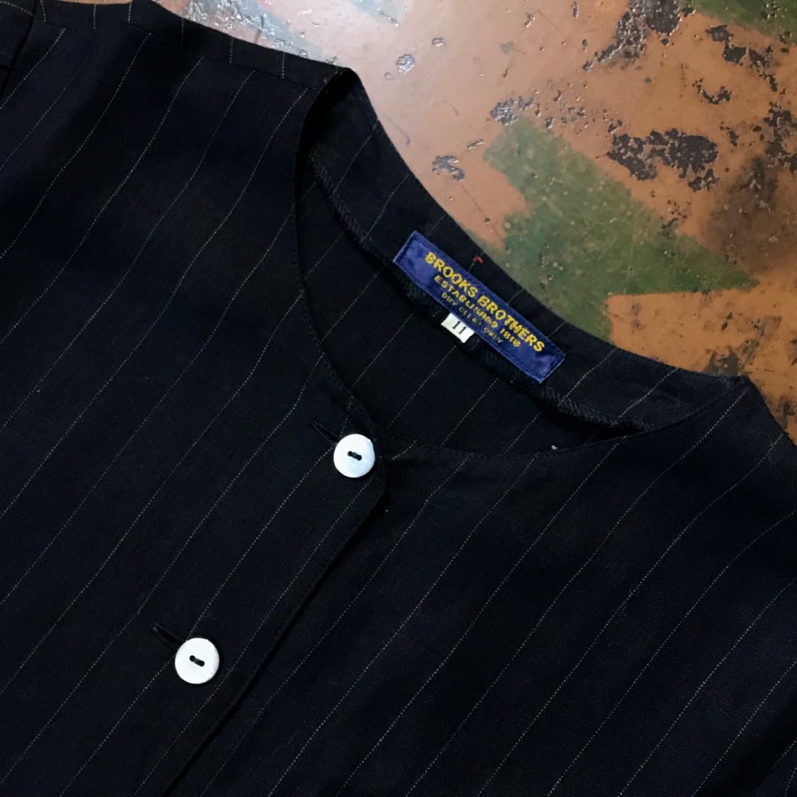 브룩스브라더스 블랙 네이비 스트라이프 풀버튼 린넨 원피스 여성 55  상품이미지4