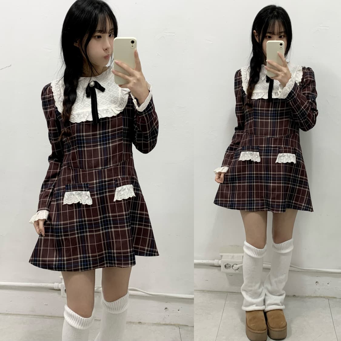 로걀 와인초코맛 체크 원피스 상품이미지1
